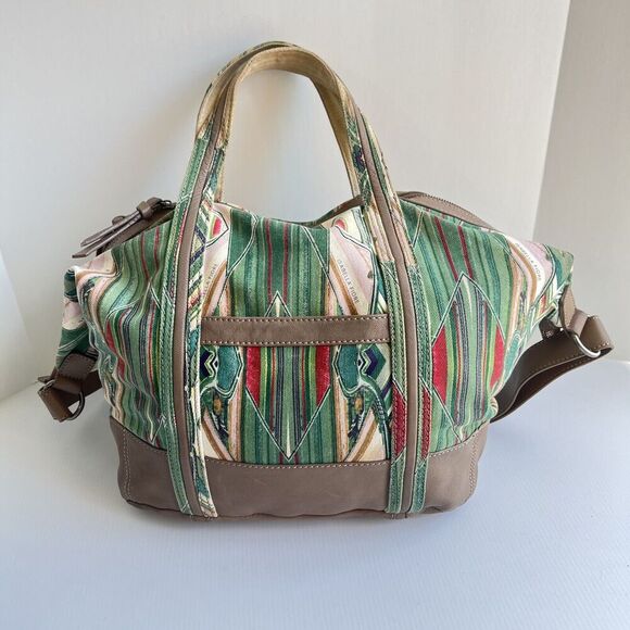 ISABELLA FIORE Large Ikat Print Shoulder Bag and Crossbody Strap Taupe Green - Picture 8 of 16